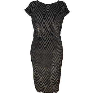 Scarlett Dress 14T Black Sparkle Velvet Chevron Overlay Party‎ Glam Cocktail